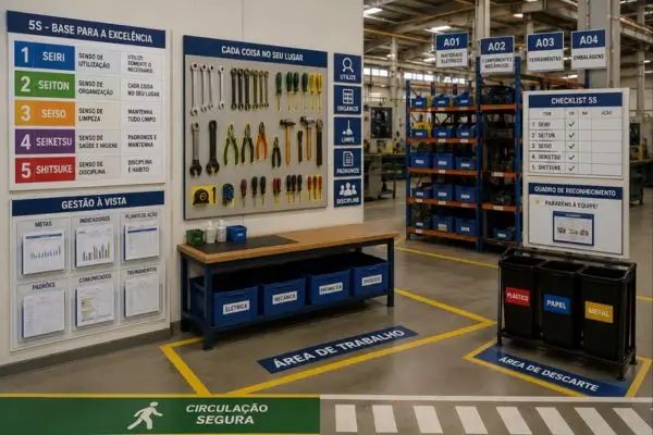 Ambiente industrial organizado com gestão visual aplicada à metodologia 5S