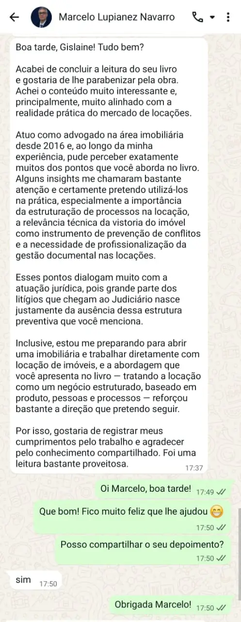 Depoimento sobre Engenharia da Locação Imobiliária